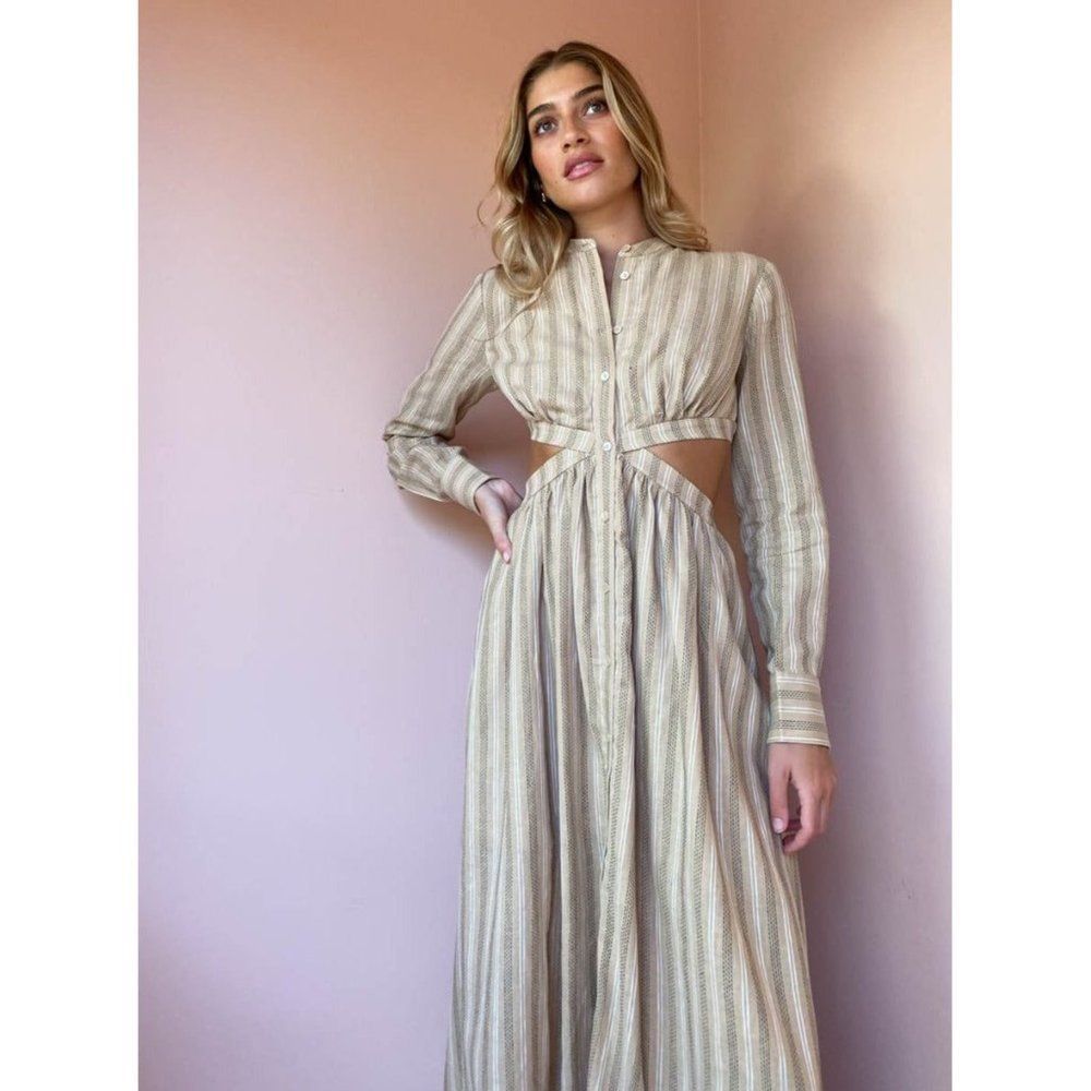 Anthropologie Tan Striped Maxi Dress - Picture 14 of 14
